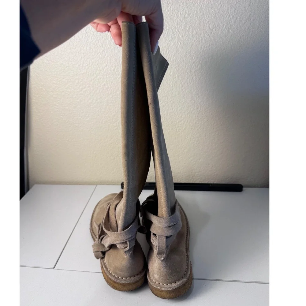 Kate Spade New York Suede Tall Wrap Boots Women 9.5 Leather Flat Crepe Sole Boho